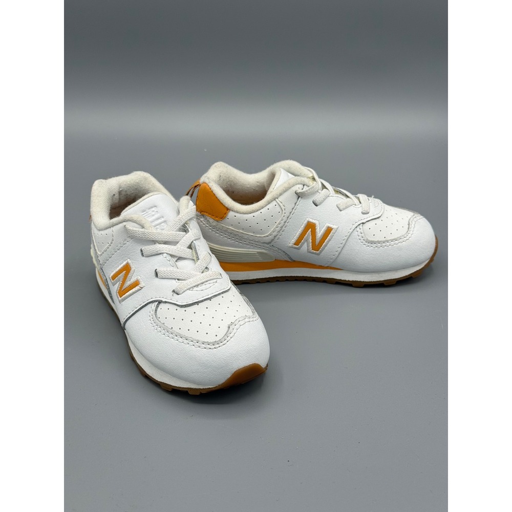 New Balance 574 Kids Sneakers White Orange ID574FCS Size 7 Toddler